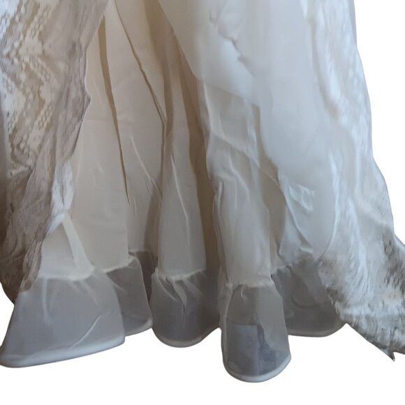 Women's Small Vintage Skirt 1970's White Tiered Chiffon Lace Trimmed - Picture 4 of 7